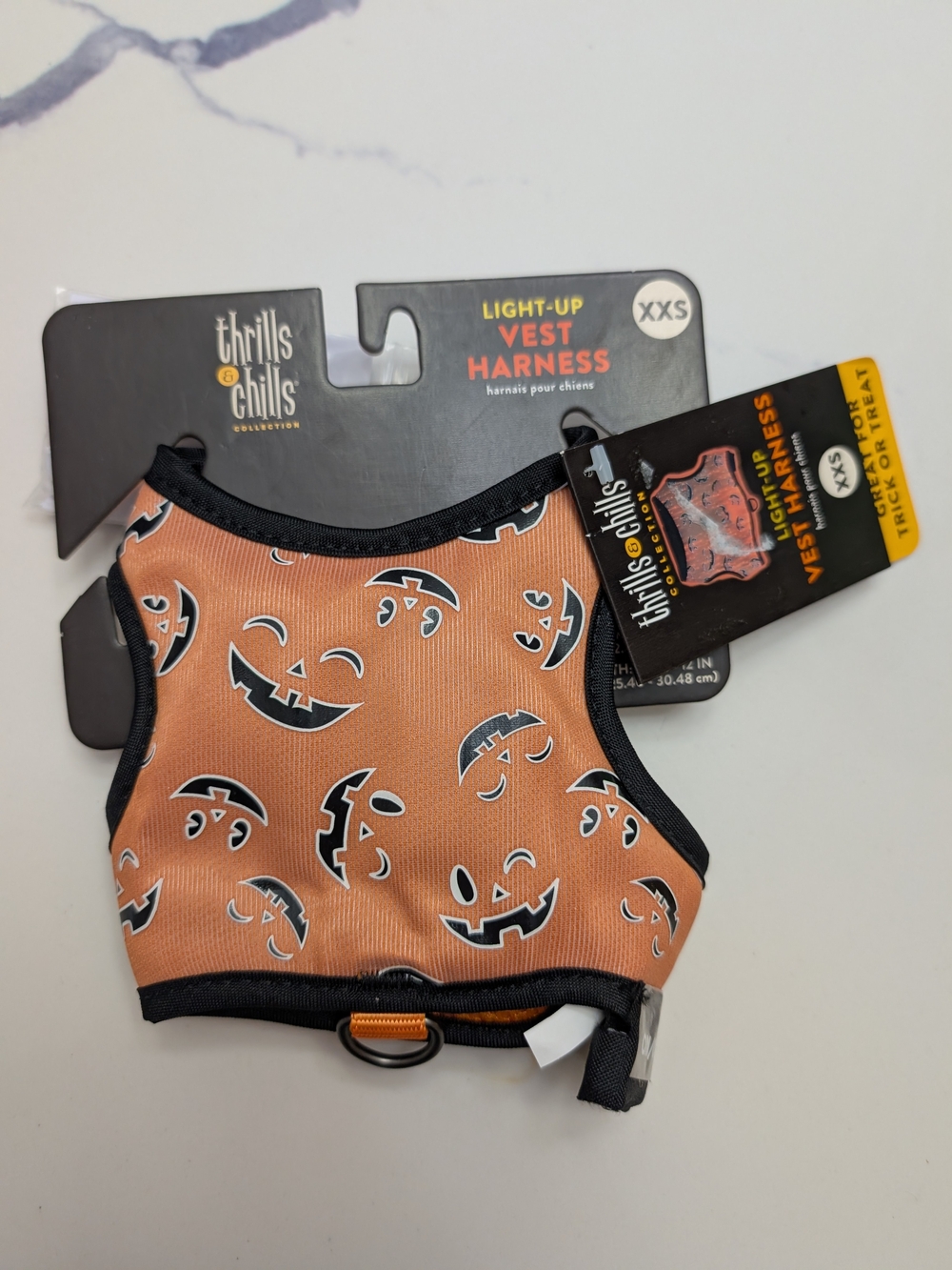 Orange Halloween Jack-O'-Lantern Light-Up Vest Harness - XXS